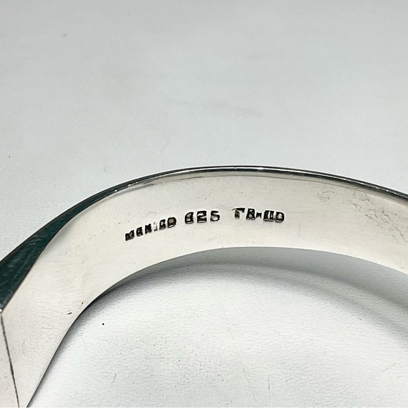 Heavy Sterling Silver Clamper Cuff Mexican Stone Tops - Picture 5 of 7